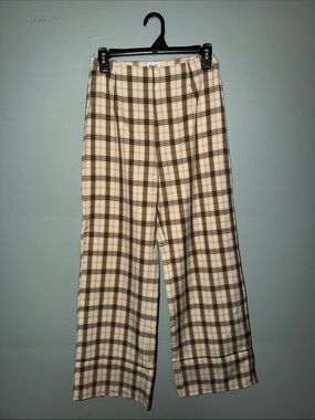 Princess Polly Cream and Brown Plaid Wide Leg Trousers
